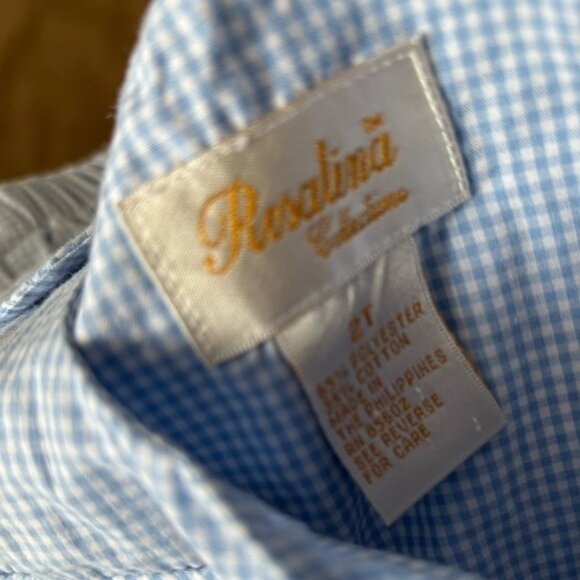 Rosalina Collections smocked beach scene blouse + bloomers. Gingham. Size 2/3 - Picture 9 of 16